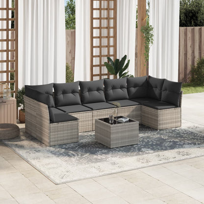 8-tlg. Garten-Sofagarnitur mit Kissen Hellgrau Poly Rattan - Pazzar.ch