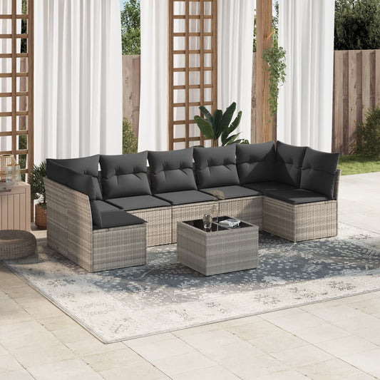 8-tlg. Garten-Sofagarnitur mit Kissen Hellgrau Poly Rattan - Pazzar.ch