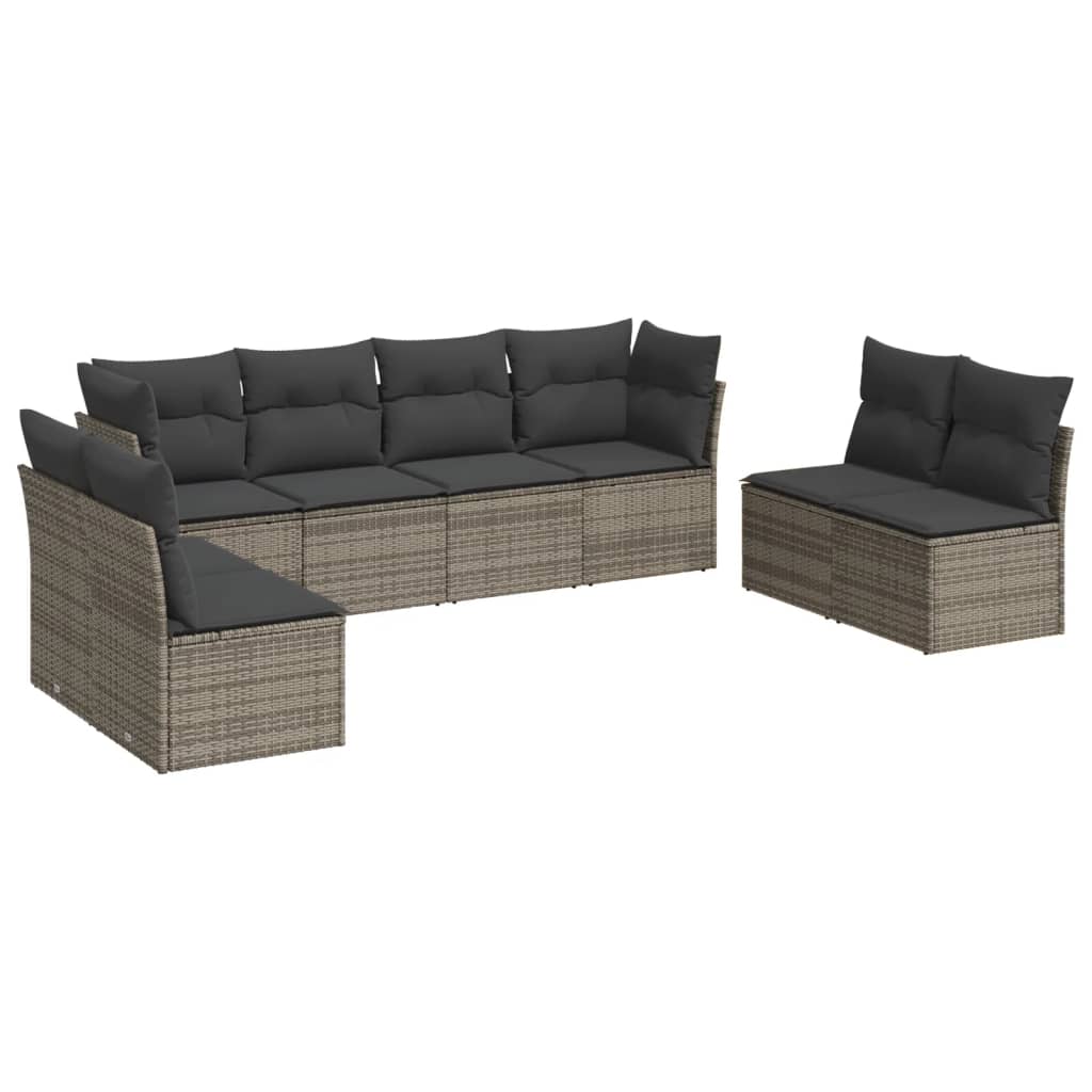 8-tlg. Garten-Sofagarnitur mit Kissen Grau Poly Rattan - Pazzar.ch