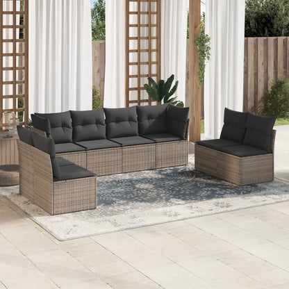 8-tlg. Garten-Sofagarnitur mit Kissen Grau Poly Rattan - Pazzar.ch