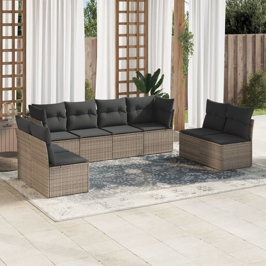 8-tlg. Garten-Sofagarnitur mit Kissen Grau Poly Rattan - Pazzar.ch