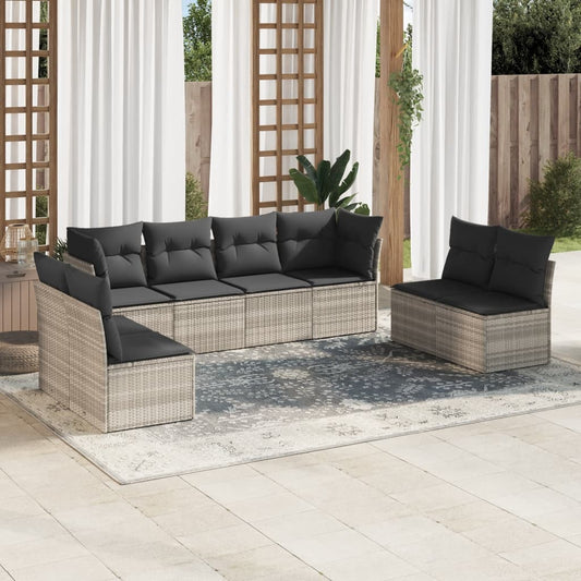 8-tlg. Garten-Sofagarnitur mit Kissen Hellgrau Poly Rattan - Pazzar.ch