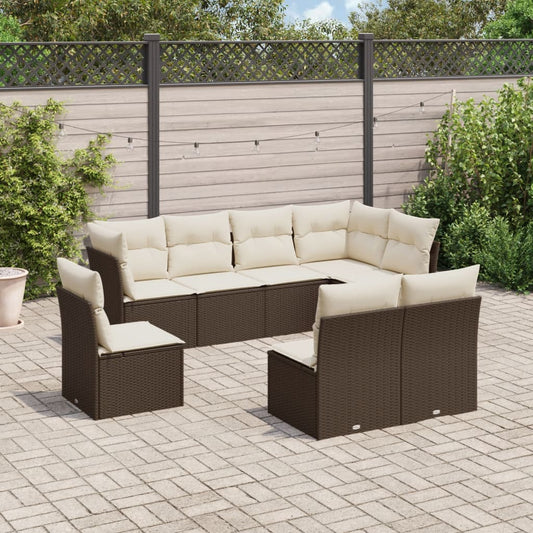 8-tlg. Garten-Sofagarnitur mit Kissen Braun Poly Rattan - Pazzar.ch