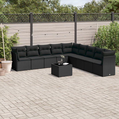 10-tlg. Garten-Sofagarnitur mit Kissen Schwarz Poly Rattan - Pazzar.ch