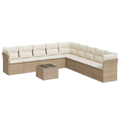 10-tlg. Garten-Sofagarnitur mit Kissen Beige Poly Rattan - Pazzar.ch