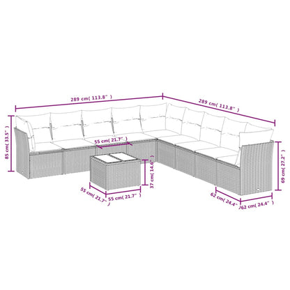 10-tlg. Garten-Sofagarnitur mit Kissen Grau Poly Rattan - Pazzar.ch