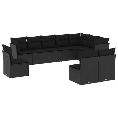 10-tlg. Garten-Sofagarnitur mit Kissen Schwarz Poly Rattan - Pazzar.ch