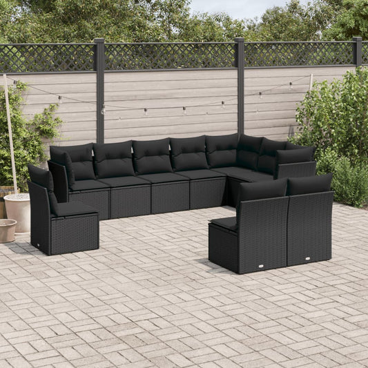 10-tlg. Garten-Sofagarnitur mit Kissen Schwarz Poly Rattan - Pazzar.ch