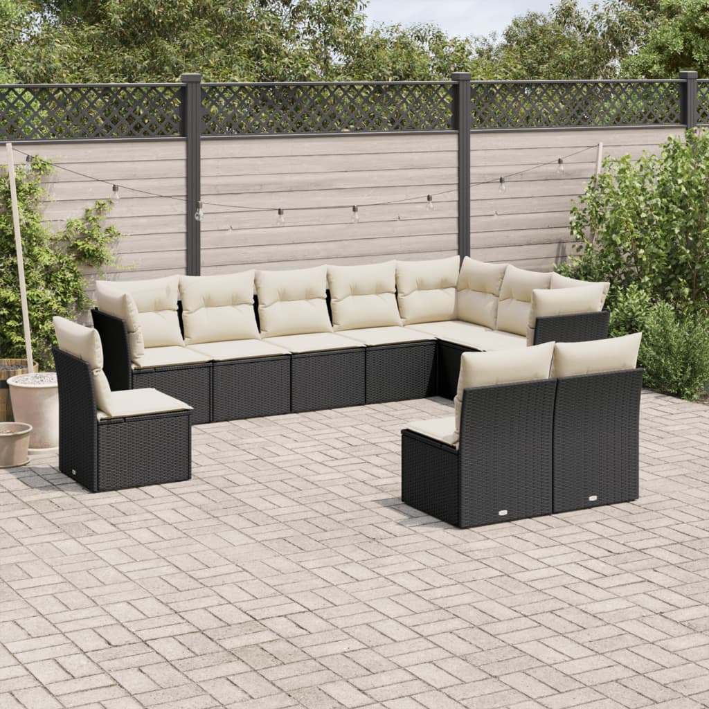 10-tlg. Garten-Sofagarnitur mit Kissen Schwarz Poly Rattan - Pazzar.ch