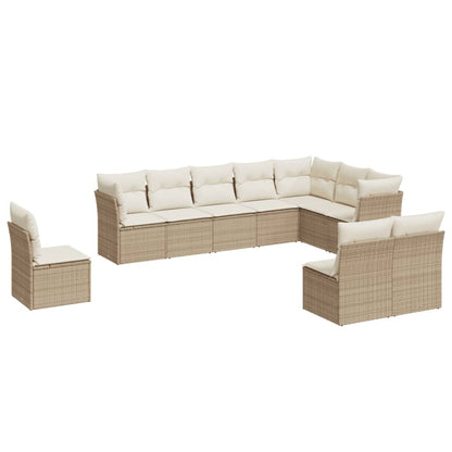 10-tlg. Garten-Sofagarnitur mit Kissen Beige Poly Rattan - Pazzar.ch