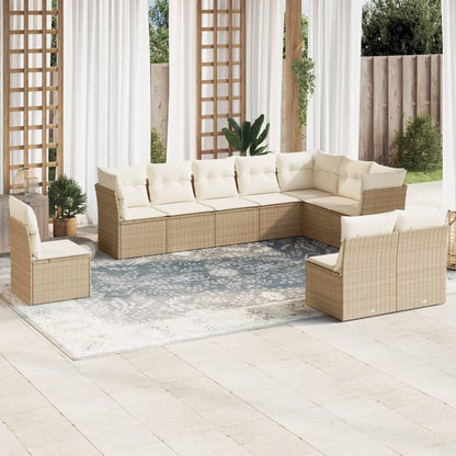 10-tlg. Garten-Sofagarnitur mit Kissen Beige Poly Rattan - Pazzar.ch