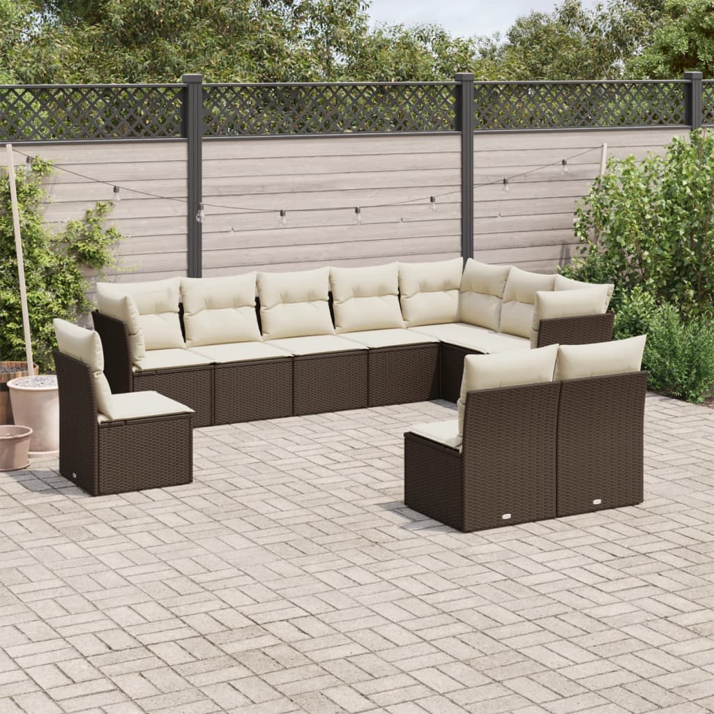 10-tlg. Garten-Sofagarnitur mit Kissen Braun Poly Rattan - Pazzar.ch