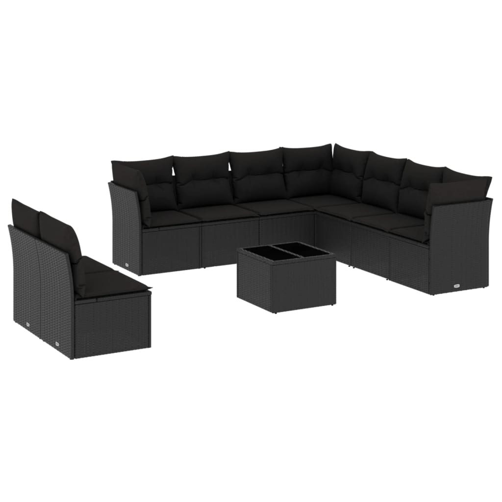 10-tlg. Garten-Sofagarnitur mit Kissen Schwarz Poly Rattan - Pazzar.ch