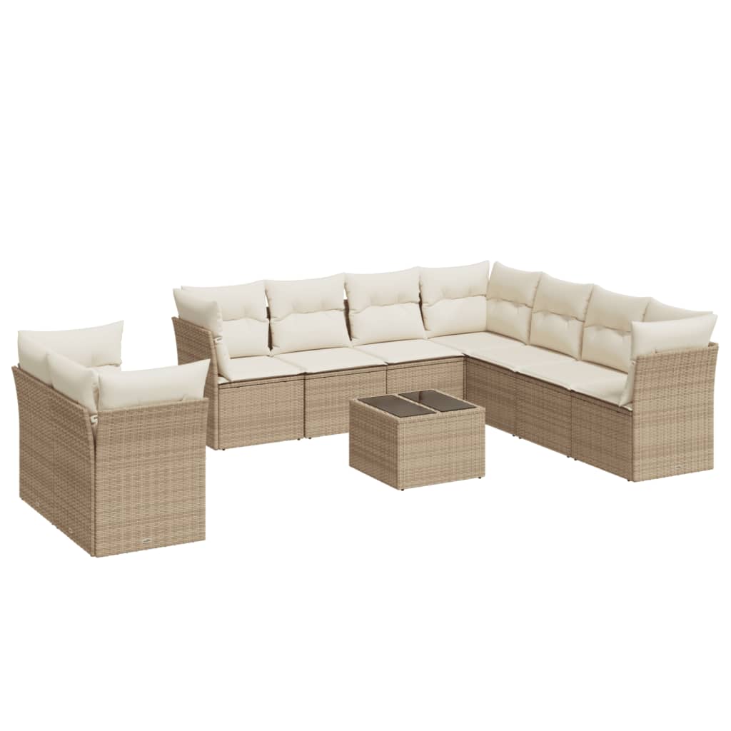 10-tlg. Garten-Sofagarnitur mit Kissen Beige Poly Rattan - Pazzar.ch