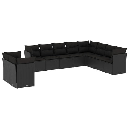 10-tlg. Garten-Sofagarnitur mit Kissen Schwarz Poly Rattan - Pazzar.ch