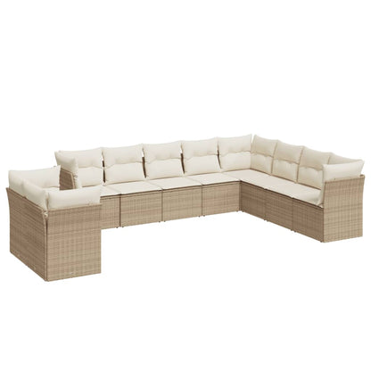 10-tlg. Garten-Sofagarnitur mit Kissen Beige Poly Rattan - Pazzar.ch