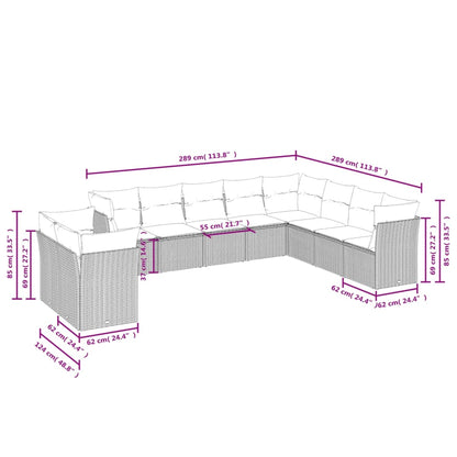 10-tlg. Garten-Sofagarnitur mit Kissen Hellgrau Poly Rattan - Pazzar.ch