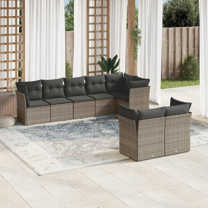 8-tlg. Garten-Sofagarnitur mit Kissen Grau Poly Rattan - Pazzar.ch