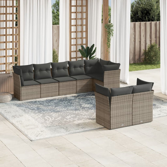 8-tlg. Garten-Sofagarnitur mit Kissen Grau Poly Rattan - Pazzar.ch
