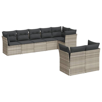 8-tlg. Garten-Sofagarnitur mit Kissen Hellgrau Poly Rattan - Pazzar.ch