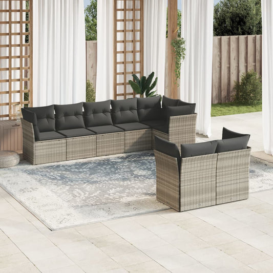 8-tlg. Garten-Sofagarnitur mit Kissen Hellgrau Poly Rattan - Pazzar.ch