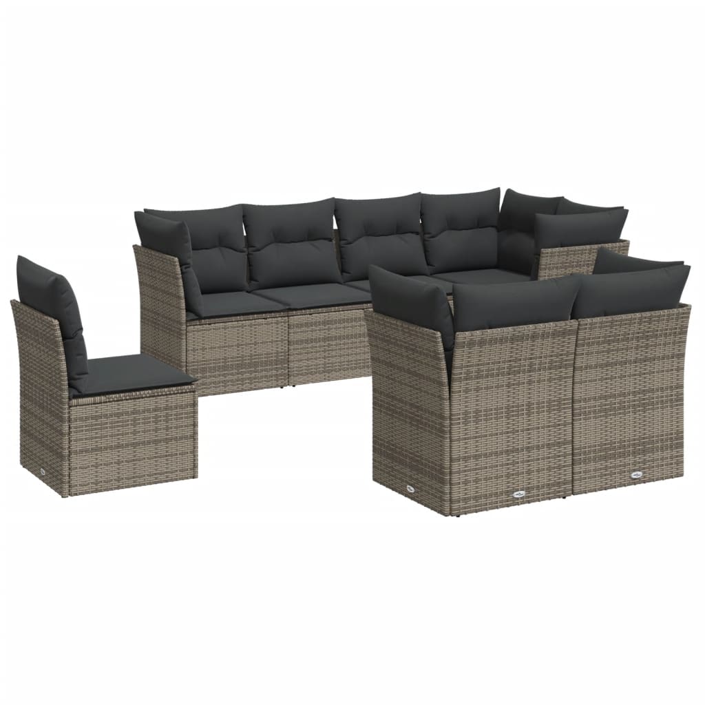 8-tlg. Garten-Sofagarnitur mit Kissen Grau Poly Rattan - Pazzar.ch