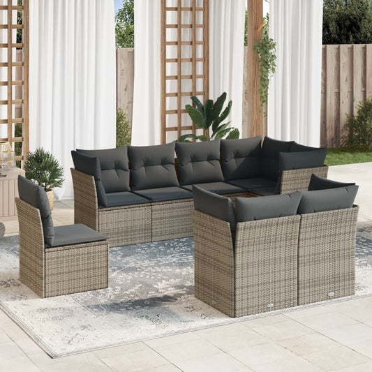 8-tlg. Garten-Sofagarnitur mit Kissen Grau Poly Rattan - Pazzar.ch