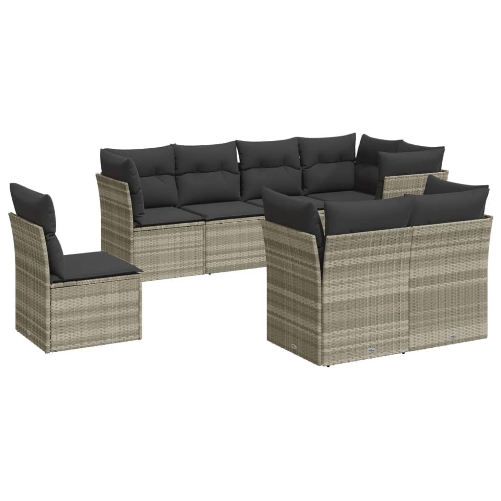 8-tlg. Garten-Sofagarnitur mit Kissen Hellgrau Poly Rattan - Pazzar.ch