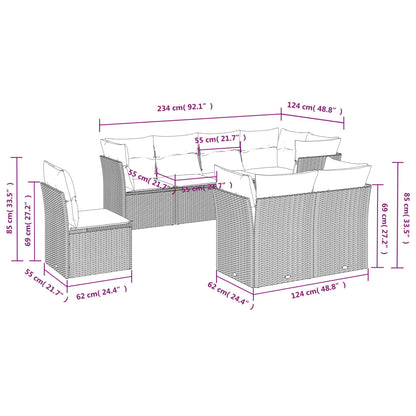 8-tlg. Garten-Sofagarnitur mit Kissen Hellgrau Poly Rattan - Pazzar.ch