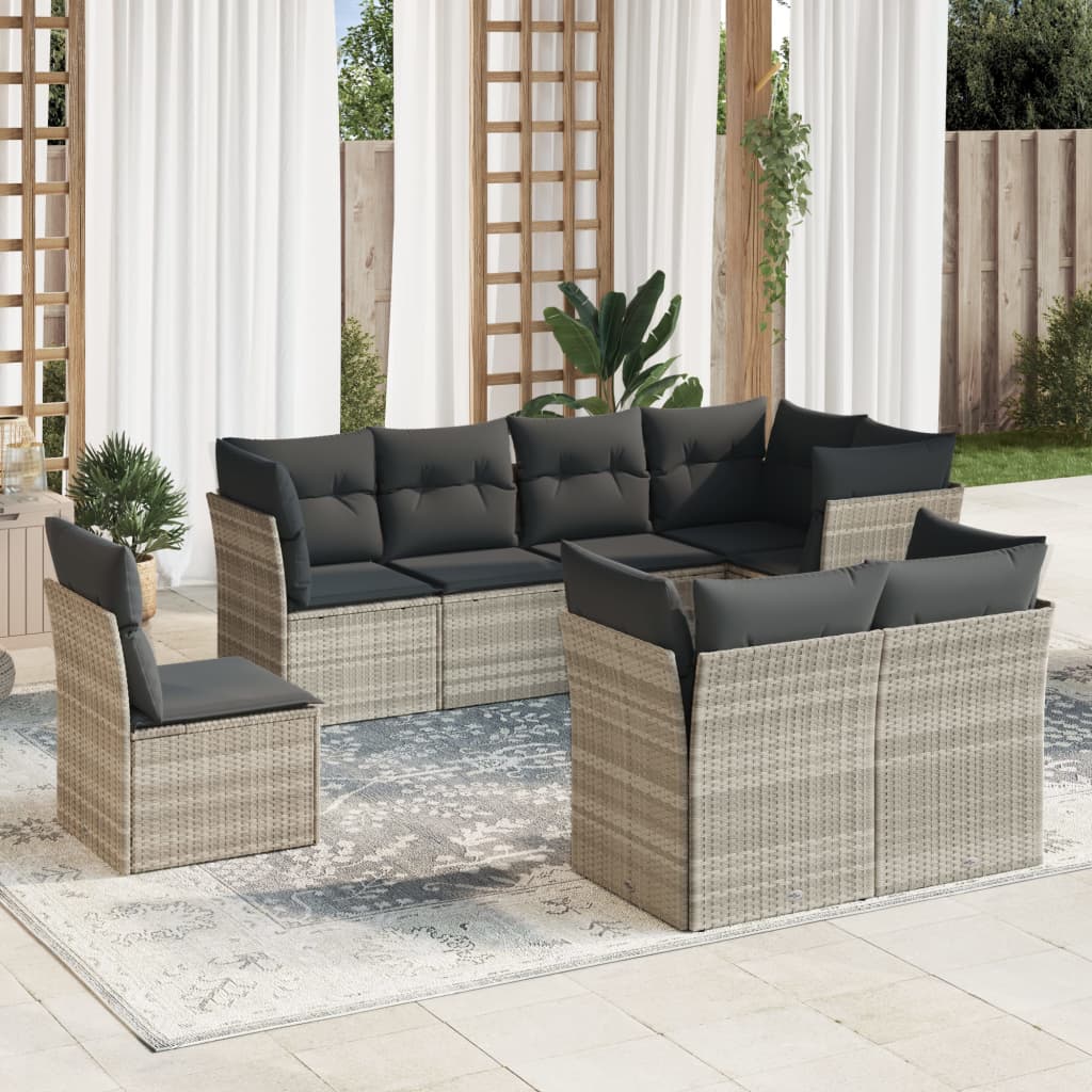8-tlg. Garten-Sofagarnitur mit Kissen Hellgrau Poly Rattan - Pazzar.ch