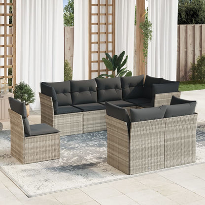 8-tlg. Garten-Sofagarnitur mit Kissen Hellgrau Poly Rattan - Pazzar.ch