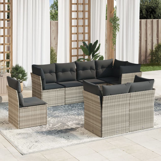 8-tlg. Garten-Sofagarnitur mit Kissen Hellgrau Poly Rattan - Pazzar.ch