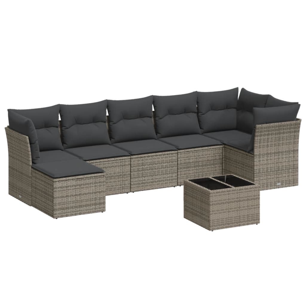 8-tlg. Garten-Sofagarnitur mit Kissen Grau Poly Rattan - Pazzar.ch