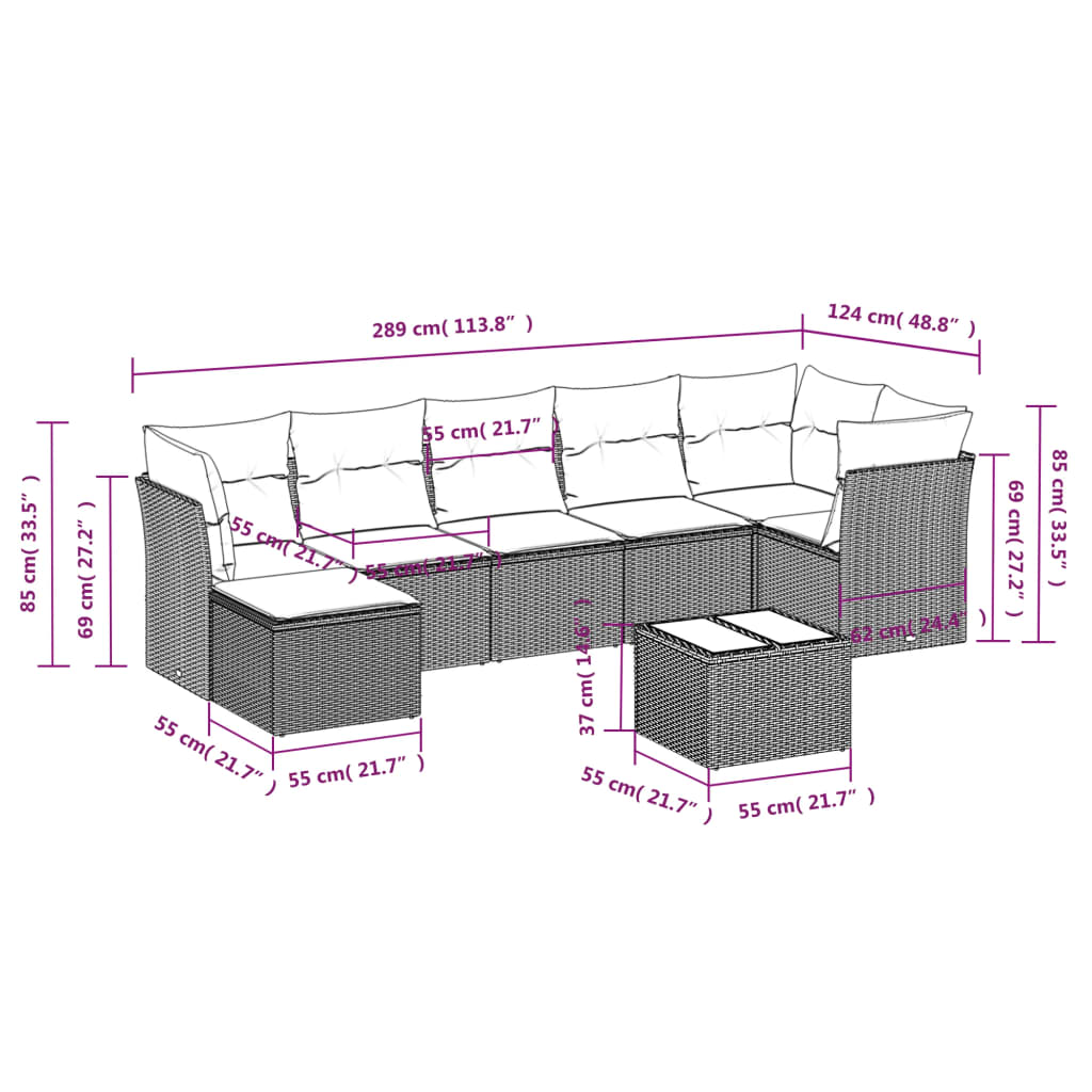 8-tlg. Garten-Sofagarnitur mit Kissen Grau Poly Rattan - Pazzar.ch