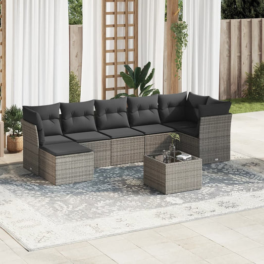 8-tlg. Garten-Sofagarnitur mit Kissen Grau Poly Rattan - Pazzar.ch
