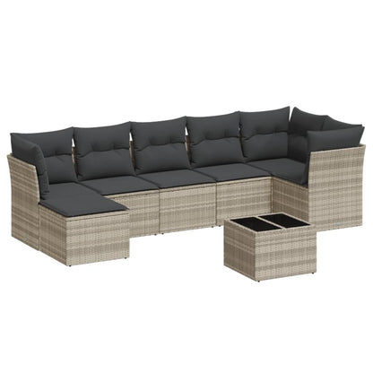 8-tlg. Garten-Sofagarnitur mit Kissen Hellgrau Poly Rattan - Pazzar.ch