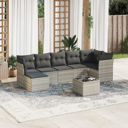 8-tlg. Garten-Sofagarnitur mit Kissen Hellgrau Poly Rattan - Pazzar.ch