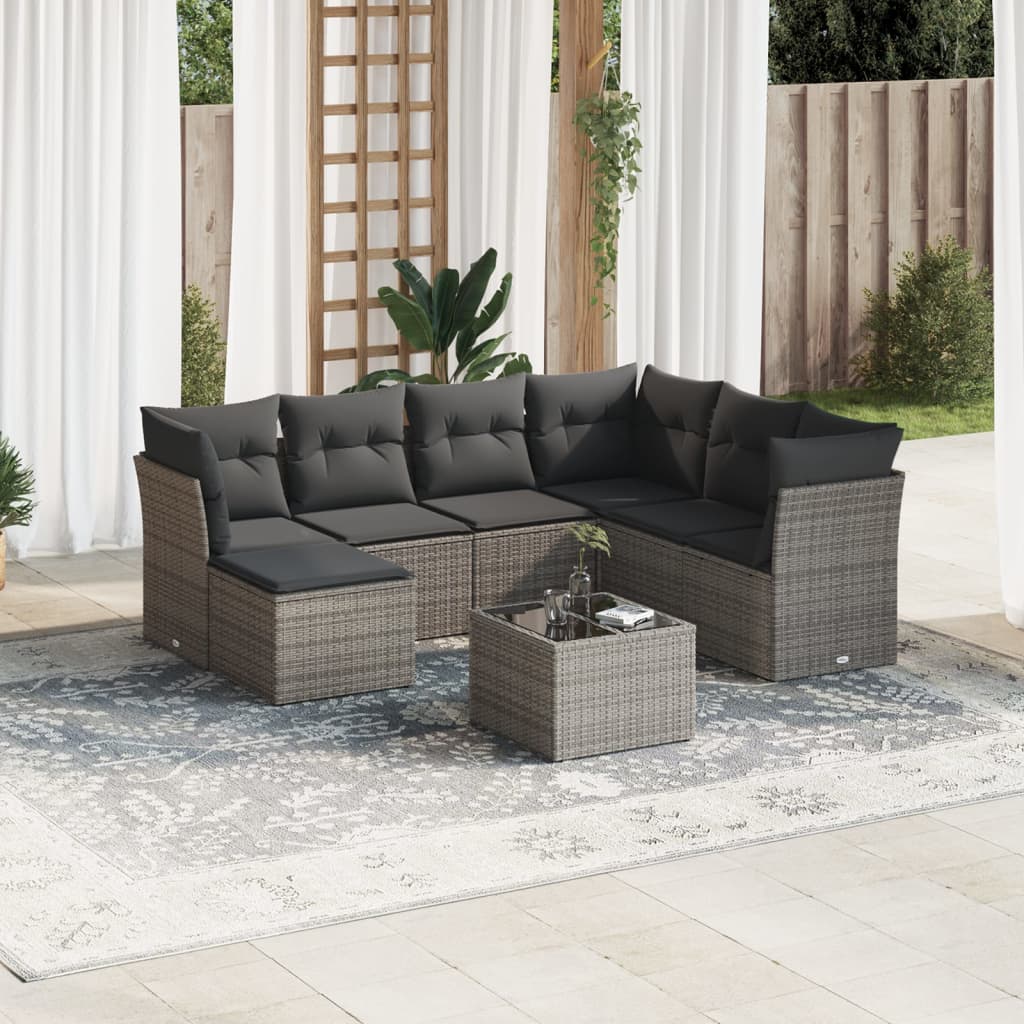8-tlg. Garten-Sofagarnitur mit Kissen Grau Poly Rattan - Pazzar.ch