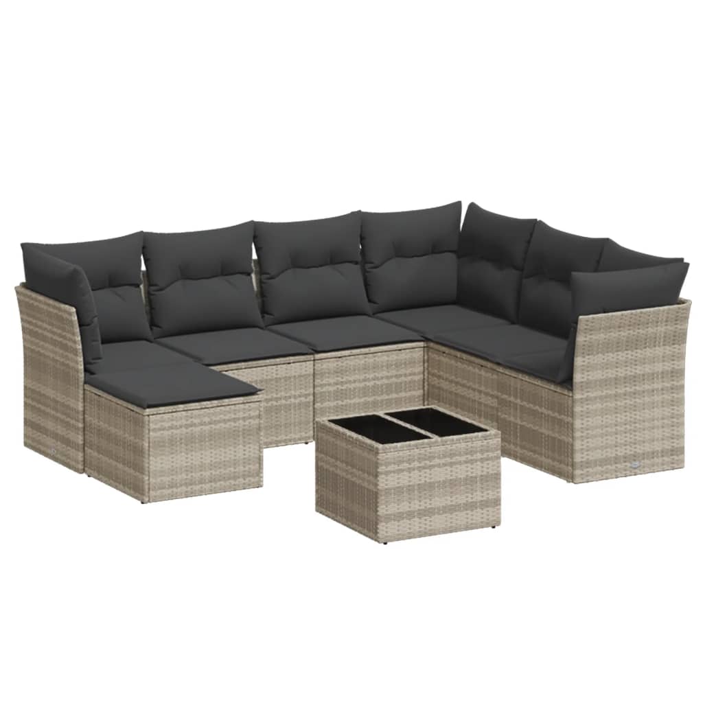 8-tlg. Garten-Sofagarnitur mit Kissen Hellgrau Poly Rattan - Pazzar.ch