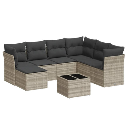 8-tlg. Garten-Sofagarnitur mit Kissen Hellgrau Poly Rattan - Pazzar.ch