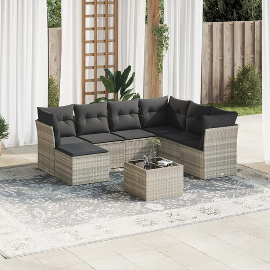 8-tlg. Garten-Sofagarnitur mit Kissen Hellgrau Poly Rattan - Pazzar.ch