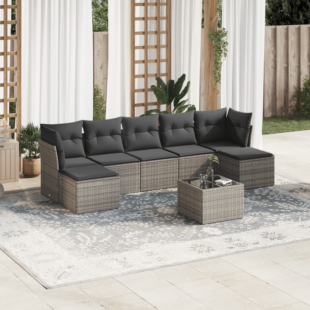 8-tlg. Garten-Sofagarnitur mit Kissen Grau Poly Rattan - Pazzar.ch