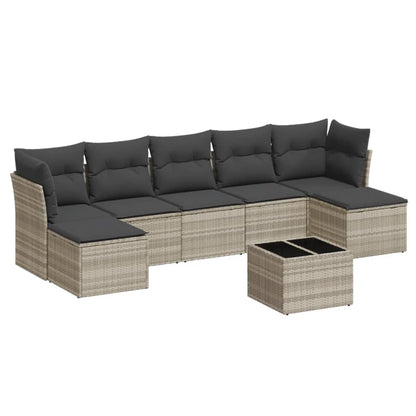 8-tlg. Garten-Sofagarnitur mit Kissen Hellgrau Poly Rattan - Pazzar.ch
