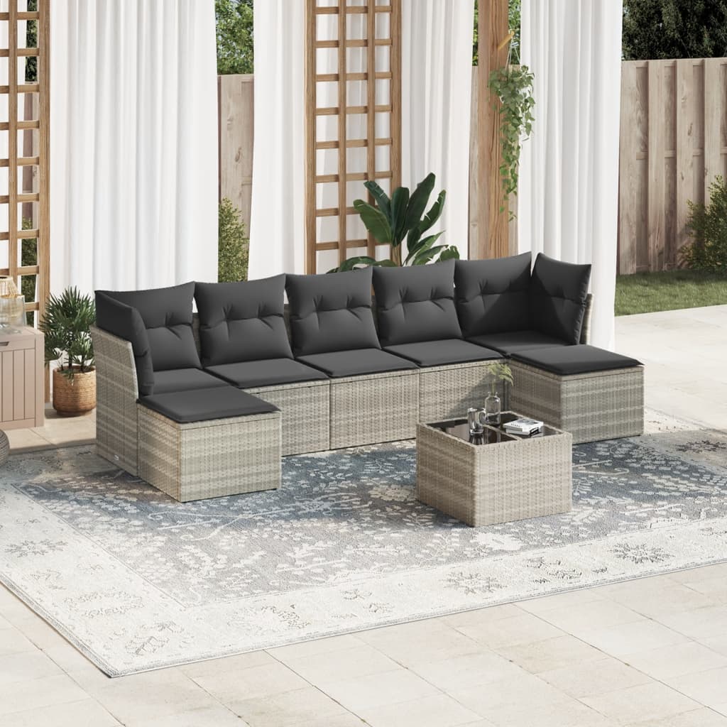 8-tlg. Garten-Sofagarnitur mit Kissen Hellgrau Poly Rattan - Pazzar.ch