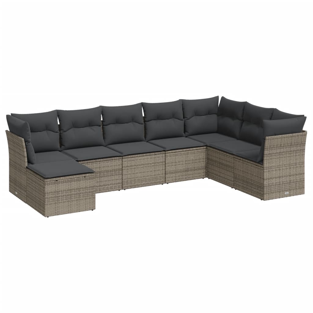 8-tlg. Garten-Sofagarnitur mit Kissen Grau Poly Rattan - Pazzar.ch