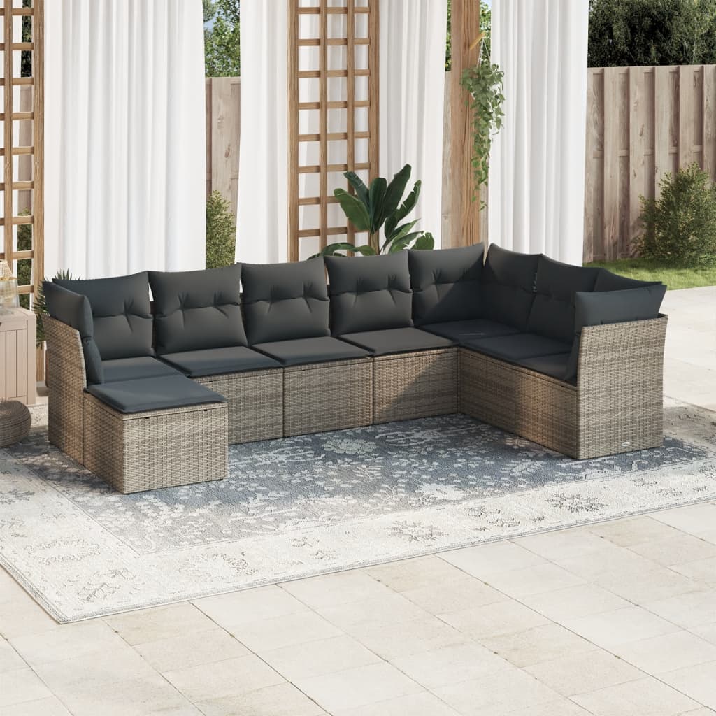 8-tlg. Garten-Sofagarnitur mit Kissen Grau Poly Rattan - Pazzar.ch