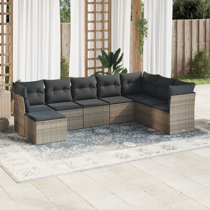 8-tlg. Garten-Sofagarnitur mit Kissen Grau Poly Rattan - Pazzar.ch
