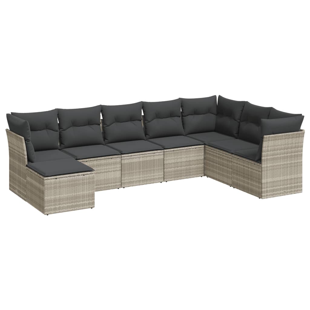 8-tlg. Garten-Sofagarnitur mit Kissen Hellgrau Poly Rattan - Pazzar.ch