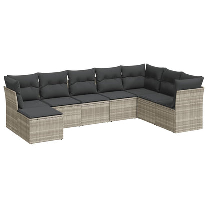 8-tlg. Garten-Sofagarnitur mit Kissen Hellgrau Poly Rattan - Pazzar.ch