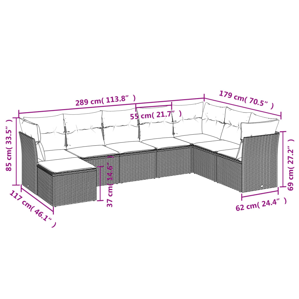 8-tlg. Garten-Sofagarnitur mit Kissen Hellgrau Poly Rattan - Pazzar.ch